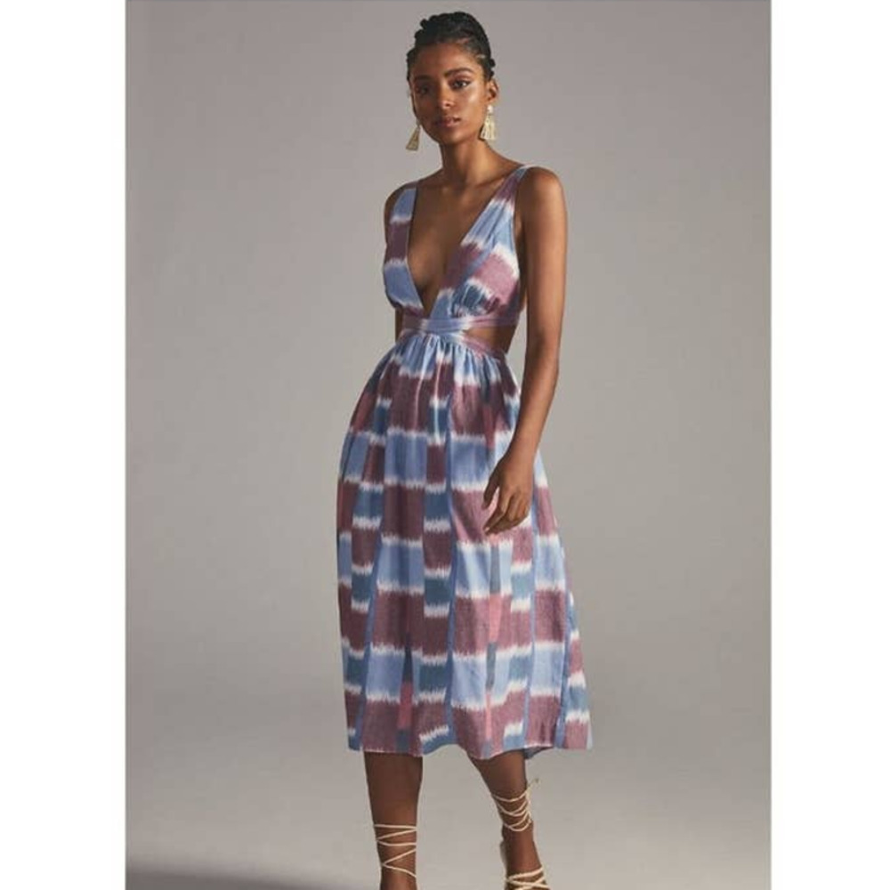 Anthropologie Blue and Red Midi Dress